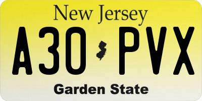 NJ license plate A30PVX