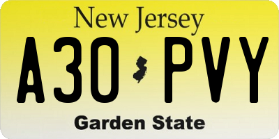 NJ license plate A30PVY