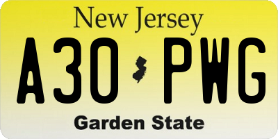 NJ license plate A30PWG
