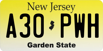 NJ license plate A30PWH