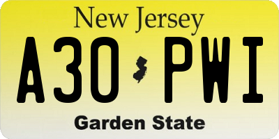 NJ license plate A30PWI