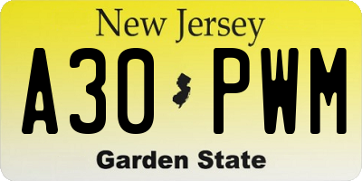 NJ license plate A30PWM
