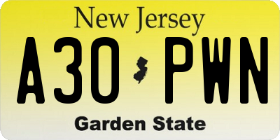 NJ license plate A30PWN