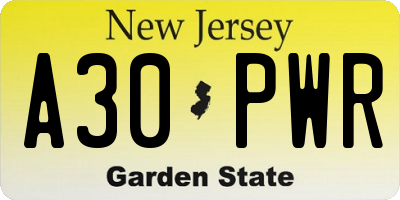 NJ license plate A30PWR