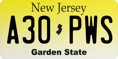 NJ license plate A30PWS