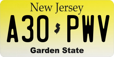 NJ license plate A30PWV