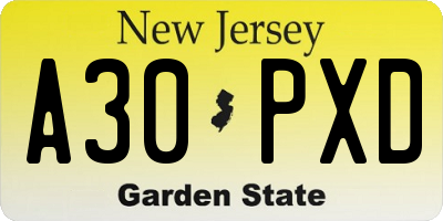 NJ license plate A30PXD