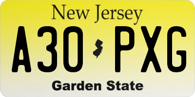 NJ license plate A30PXG