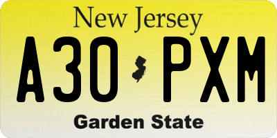 NJ license plate A30PXM