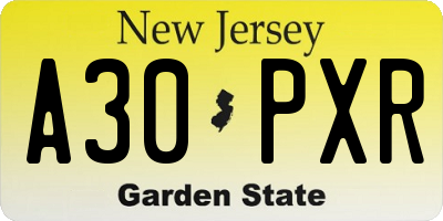 NJ license plate A30PXR