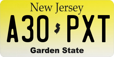 NJ license plate A30PXT