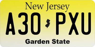 NJ license plate A30PXU