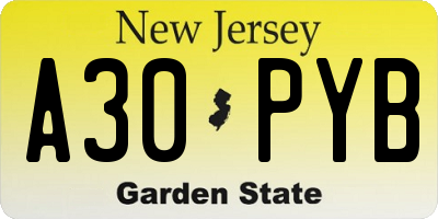 NJ license plate A30PYB