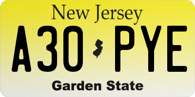 NJ license plate A30PYE