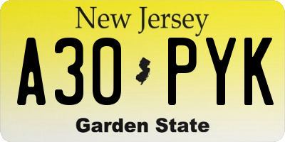 NJ license plate A30PYK