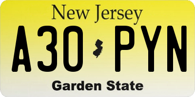 NJ license plate A30PYN