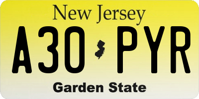 NJ license plate A30PYR
