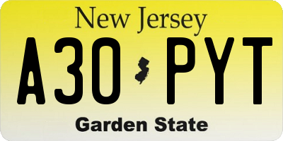 NJ license plate A30PYT
