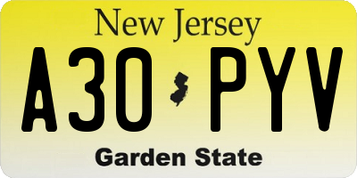 NJ license plate A30PYV