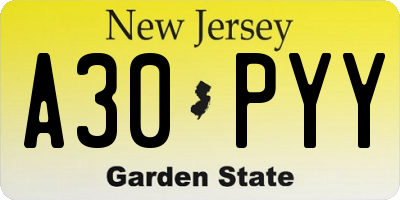 NJ license plate A30PYY