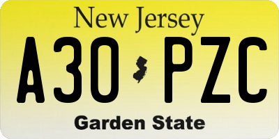 NJ license plate A30PZC