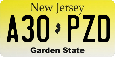 NJ license plate A30PZD