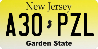NJ license plate A30PZL