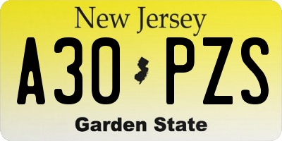NJ license plate A30PZS