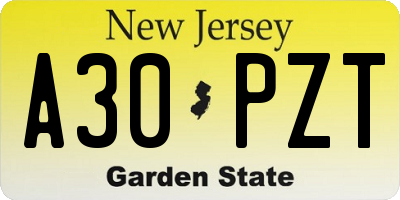 NJ license plate A30PZT