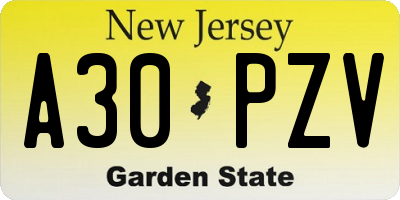 NJ license plate A30PZV