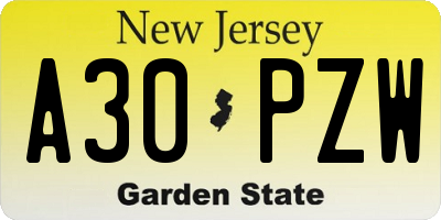 NJ license plate A30PZW