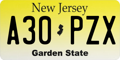 NJ license plate A30PZX