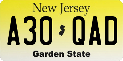 NJ license plate A30QAD