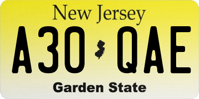 NJ license plate A30QAE