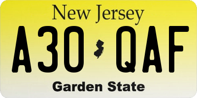 NJ license plate A30QAF