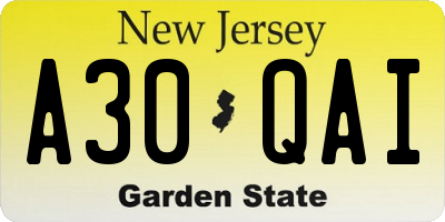 NJ license plate A30QAI