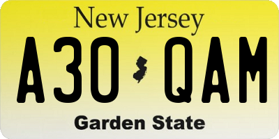 NJ license plate A30QAM