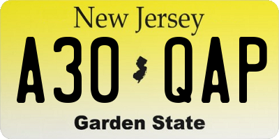 NJ license plate A30QAP