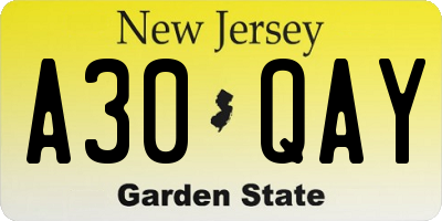 NJ license plate A30QAY
