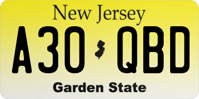 NJ license plate A30QBD