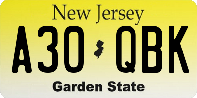 NJ license plate A30QBK