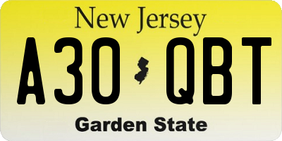 NJ license plate A30QBT