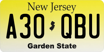 NJ license plate A30QBU