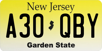 NJ license plate A30QBY