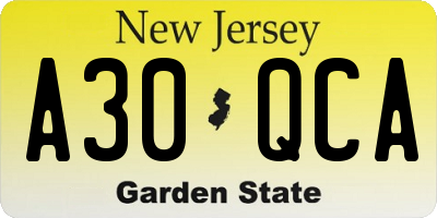 NJ license plate A30QCA