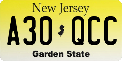 NJ license plate A30QCC