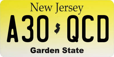 NJ license plate A30QCD
