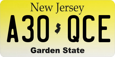 NJ license plate A30QCE
