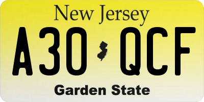 NJ license plate A30QCF