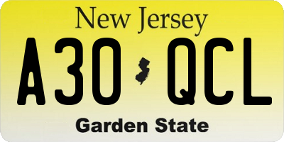 NJ license plate A30QCL
